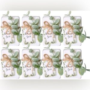 22~Sets Mini Soap & Rustic Green Eucalyptus Tags w Twine Thank You Gift & Cards